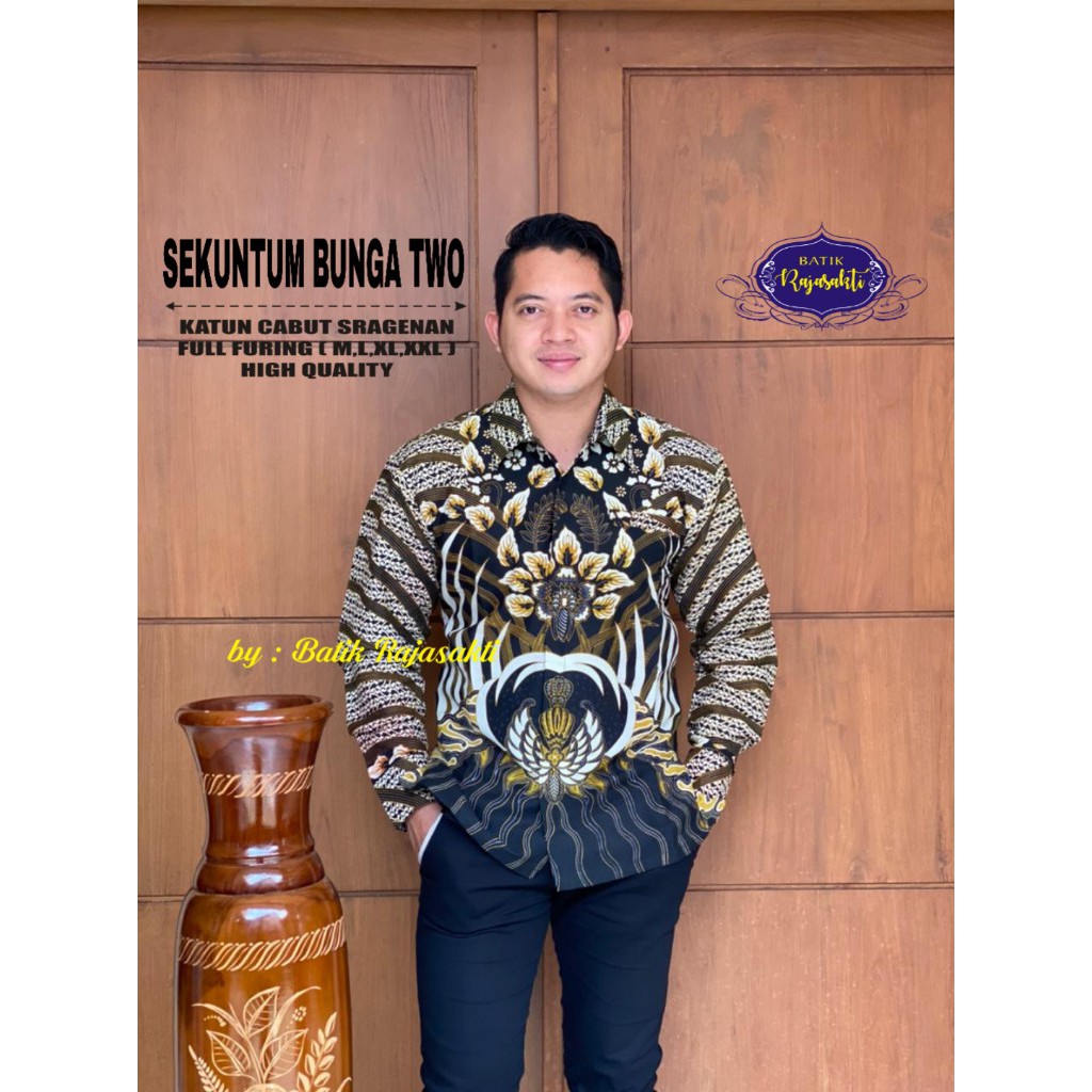 SEKUNTUM BUNGA TWO Atasan Baju Kemeja Batik Pria Lengan Panjang PREMIUM LAPIS FURING Katun RAJASAKTI