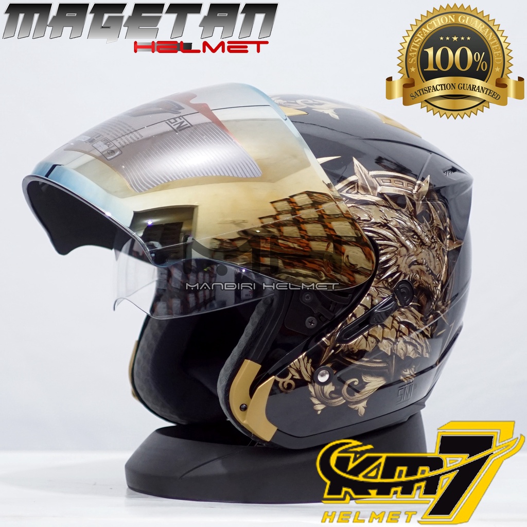 (Paket ganteng spoiler) HELM KM7 SEVEN KING BLACK GLOSSY SILVER-1