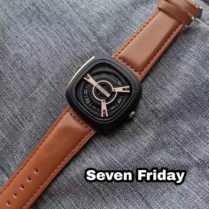 Jam Seven Friday tali kulit + free gelang ( model raandom)