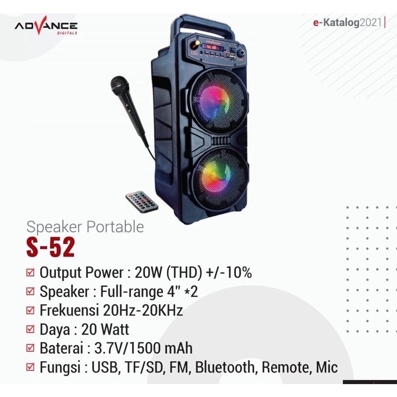 Speaker Advance S-52 / Speaker Portable Advance S52 With Mic Cable