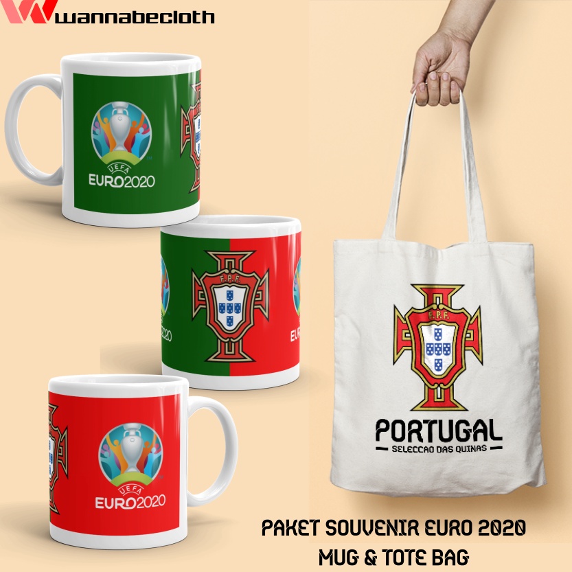 Souvenir Hadiah Merchandise Euro 2020 Mug Portugal Tote Bag Portugal