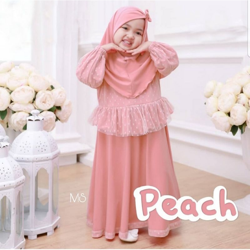 PCS SYARI CINDY KID GAMIS ANAK PEREMPUAN MOSCREPE TILE DOT MS ADA VIDEO REVIEW ASLI PRODUK