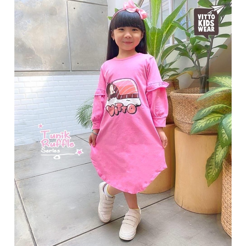 Tunik Anak Perempuan Tunik Anak terbaru Tunik Anak Kekinian Tunik Balon Vitto 4-12 Tahun Baju Anak P
