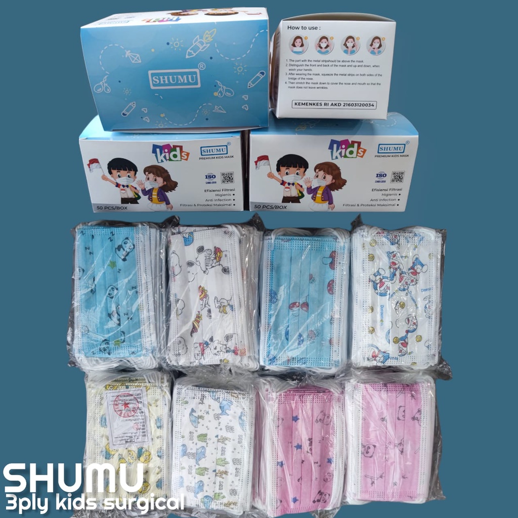 SHUMU 3PLY KIDS - MASKER ANAK KIDS CHILD SHUMU 3PLY MEDIS SURGICAL KEMENKES RI AKD