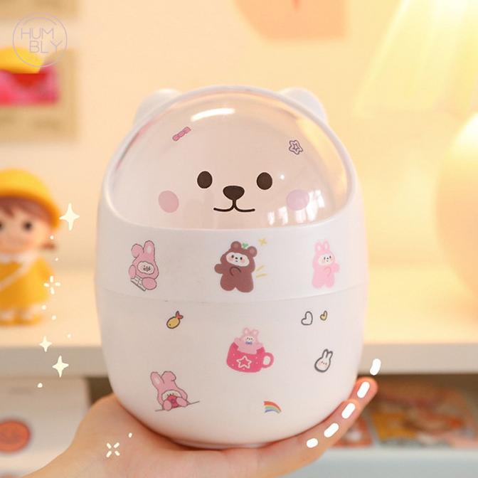 

Office & Stationery | Document Organizer | Korean Aesthetic Mini Cute Bear Desktop Trash Bin Organizer | Best Seller