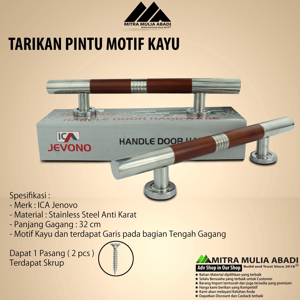 Pull Handle Motif Kayu | Gagang Pintu Rumah 32 CM Stainless Steel