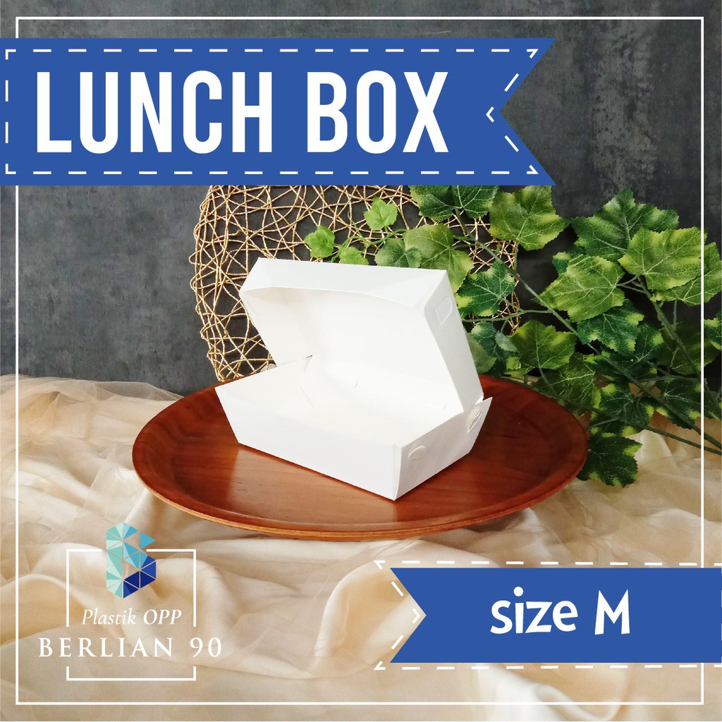 Lunch Kotak Box Kertas Ukuran M ISI 50 PCS Putih Tebal Termurah / Paper Box Lunch / Box Kotak Nasi M