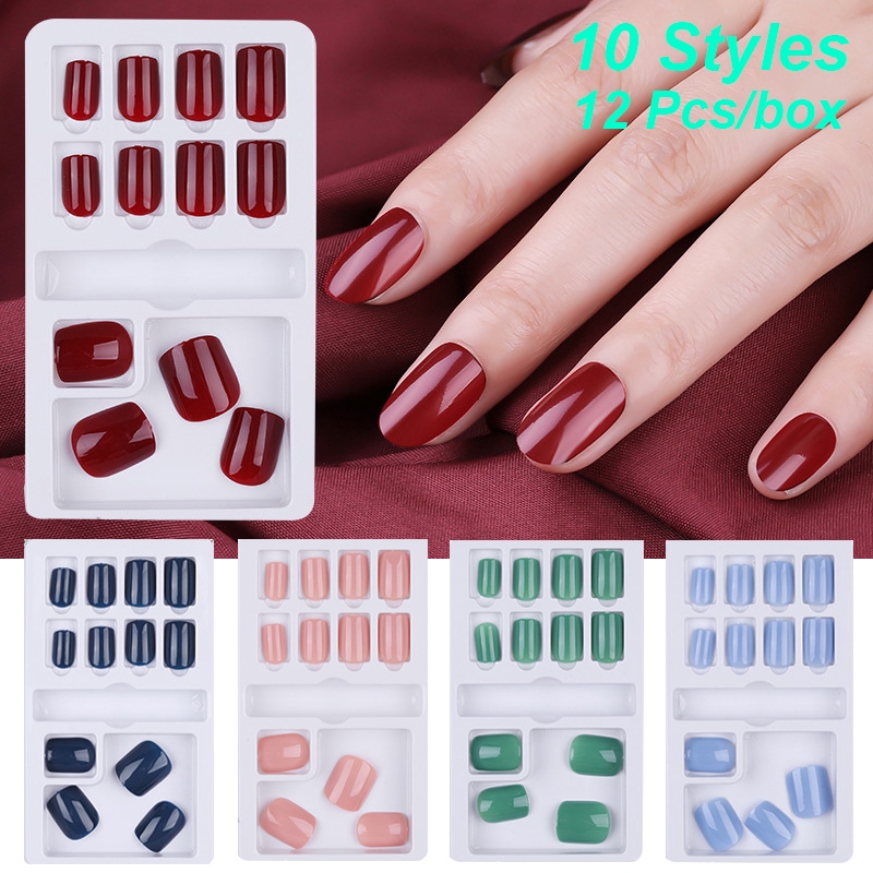 Kuku Palsu 10 Model Warna Polos Dapat Dilepas Dan Digunakan Kembali Untuk Dekorasi Nail Art