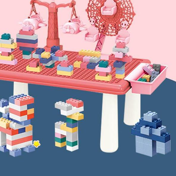 [FUNNY] 69pcs Mainan Balok Susun Theme Park Mini Set Meja / Mainan Susun Balok