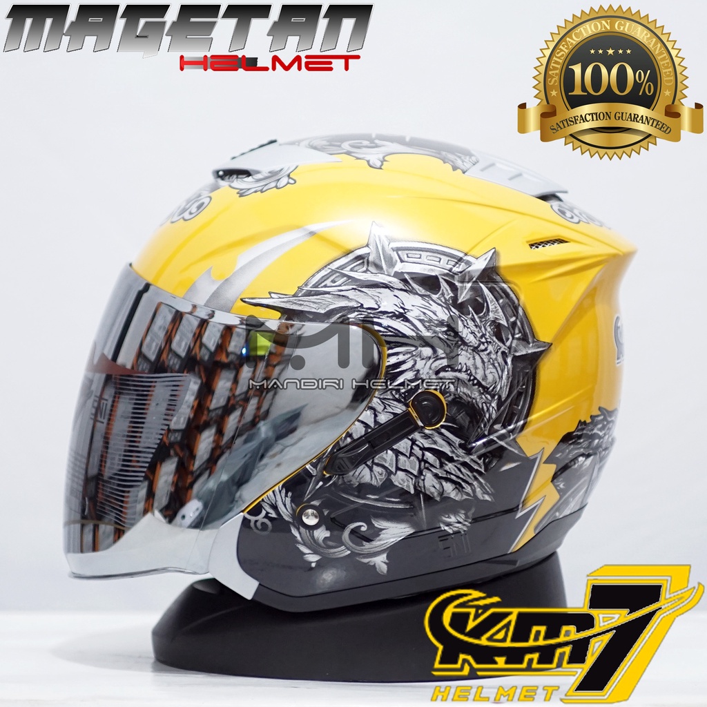(Paket ganteng spoiler) HELM KM7 SEVEN KING BLACK GLOSSY SILVER-YL/SIL
