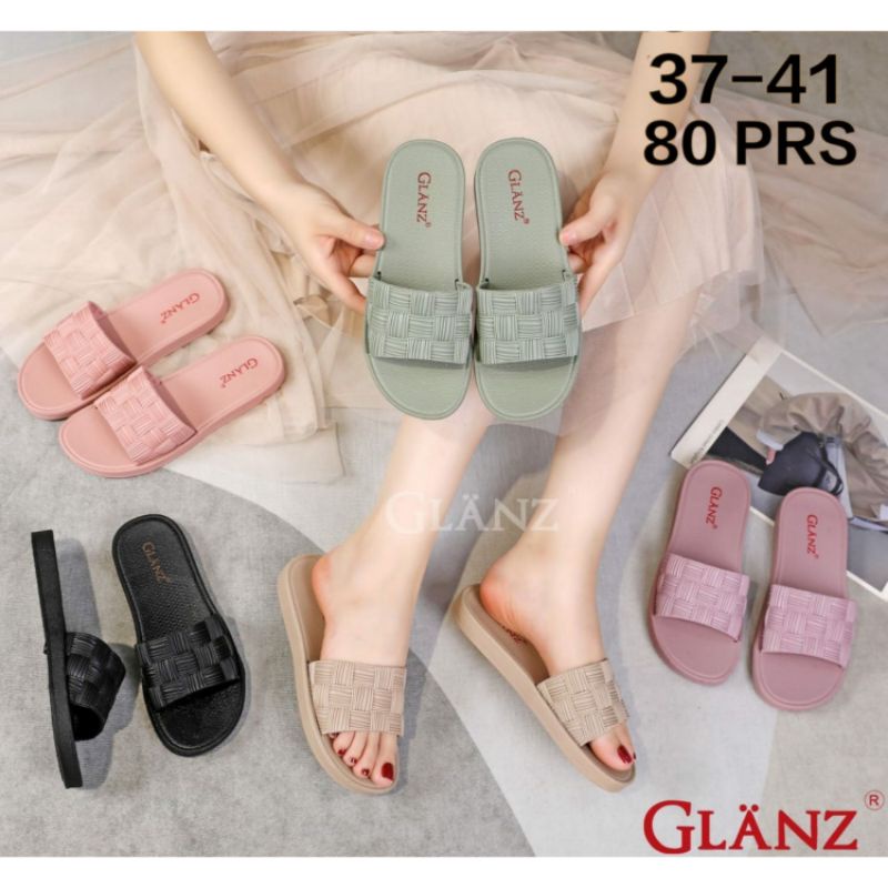 L1369-21 Sandal Selop Karet Wanita Motif Ketupat Glanz Sendal Flat Slop Cewek Perempuan Impor Kotak Anyam Anyaman Turki Tali Jelly Glanzton L1369 1369 Import Teplek Murah Cantik Simple Empuk