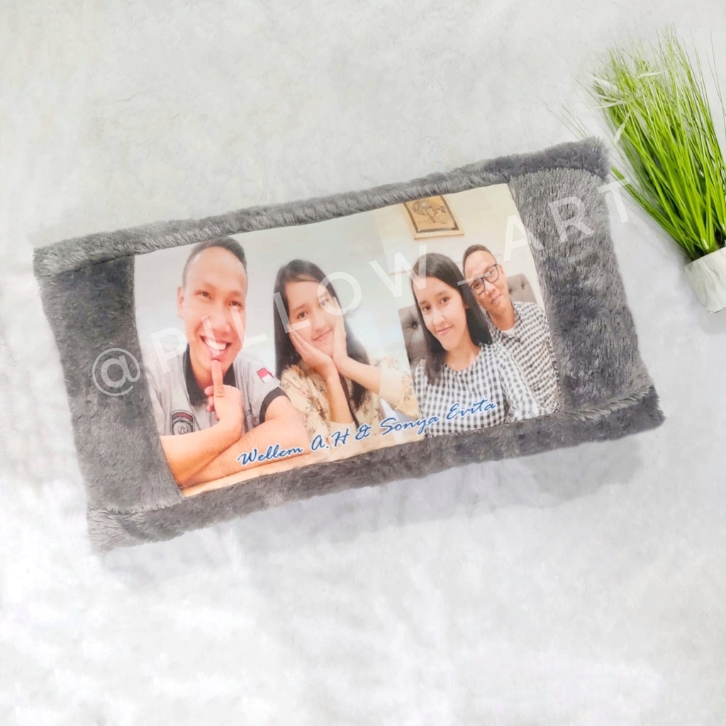 Pillowart - Bantal Cinta Custom Foto Ukuran 80x40 cm Bulu Rasfur / Hadiah - ART018