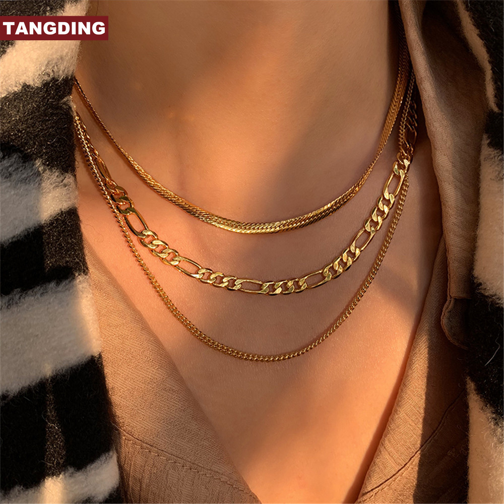 【COD Tangding】Geometric Exaggeration Multi-layered Necklaces Women Fashion Punk Pop Short Choker Necklaces