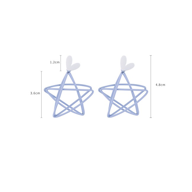 LRC Anting Tusuk Fashion Blue Love Hollow Five-pointed Star Alloy Earrings K70213