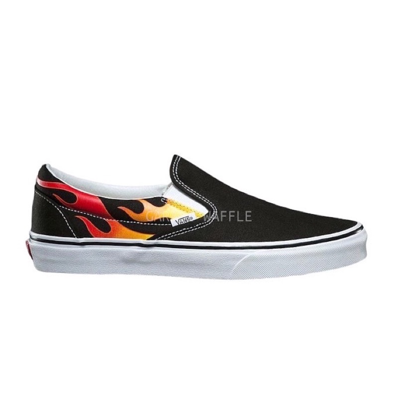 Vans Slip On Flame Black True White - Vans Slipon Flame Black True White - Vans Slip On Flame Black 