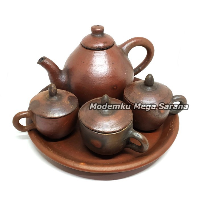 Set Teko Cangkir Teh Poci Gerabah Tanah Liat Tradisional