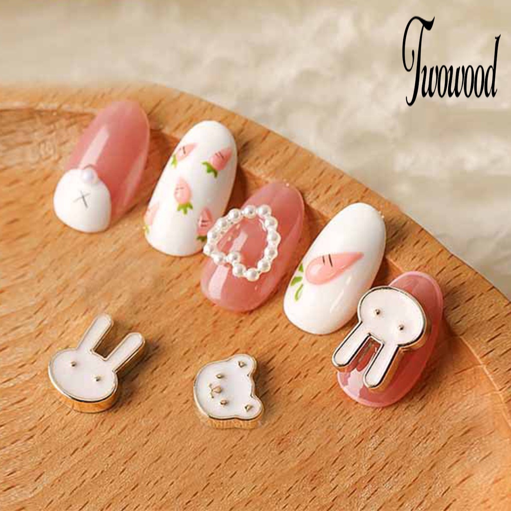 5pcs Ornamen Kuku Bentuk Kartun Beruang Kelinci Pita Bahan Alloy Tahan Karat Untuk Dekorasi Nail Art