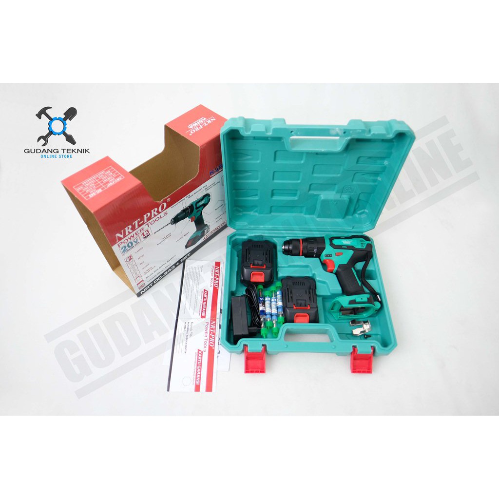 NRT PRO 343 / Cordless NRT PRO DC343 SET 20V Mesin Bor Baterai Portable Impact Hammer Drill 13mm