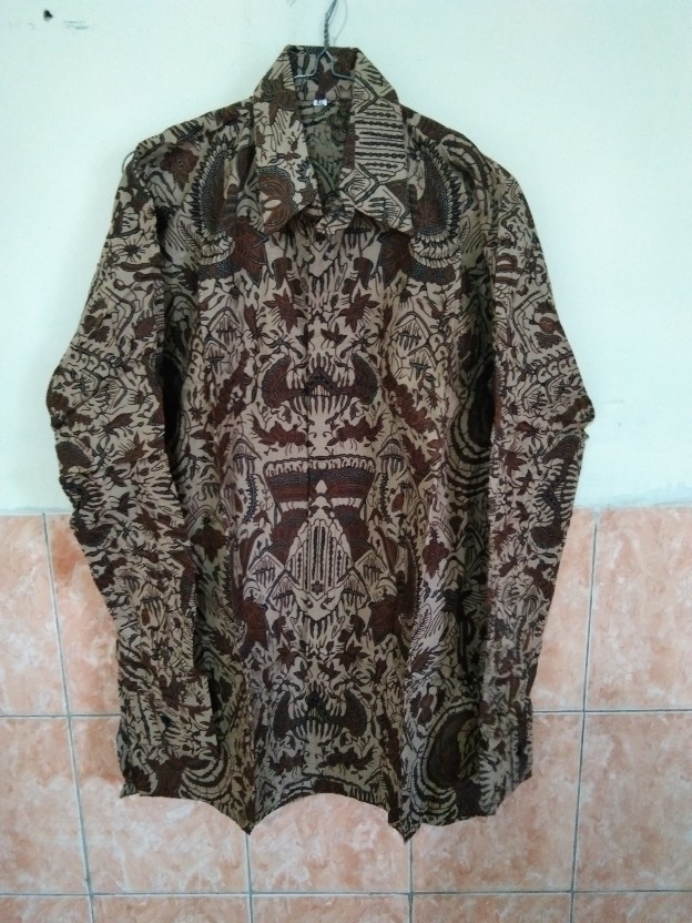 Kemeja Batik Pria Lengan Panjang Size M L Xl Xxl  Bswart Batik Hrb026 Kenongo Hem Panjang Padi Top1