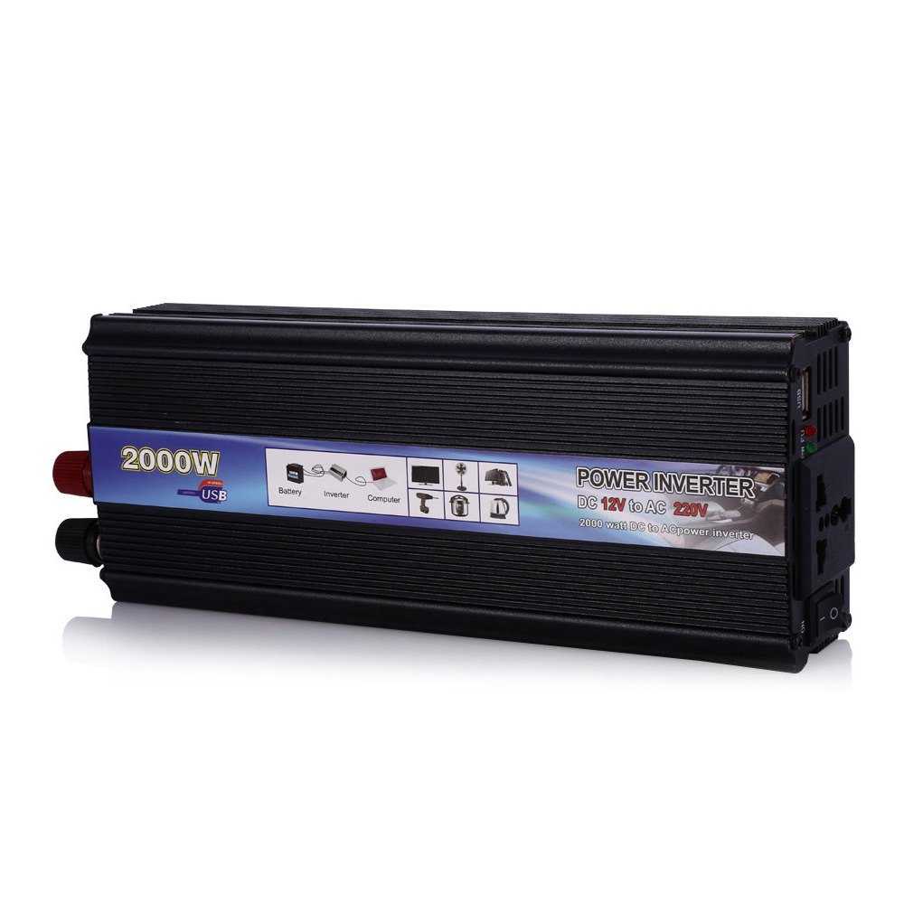 Taffware Rectangle Car Inverter DC 12Volts to AC 220V 2000Watt - PI-Hitam