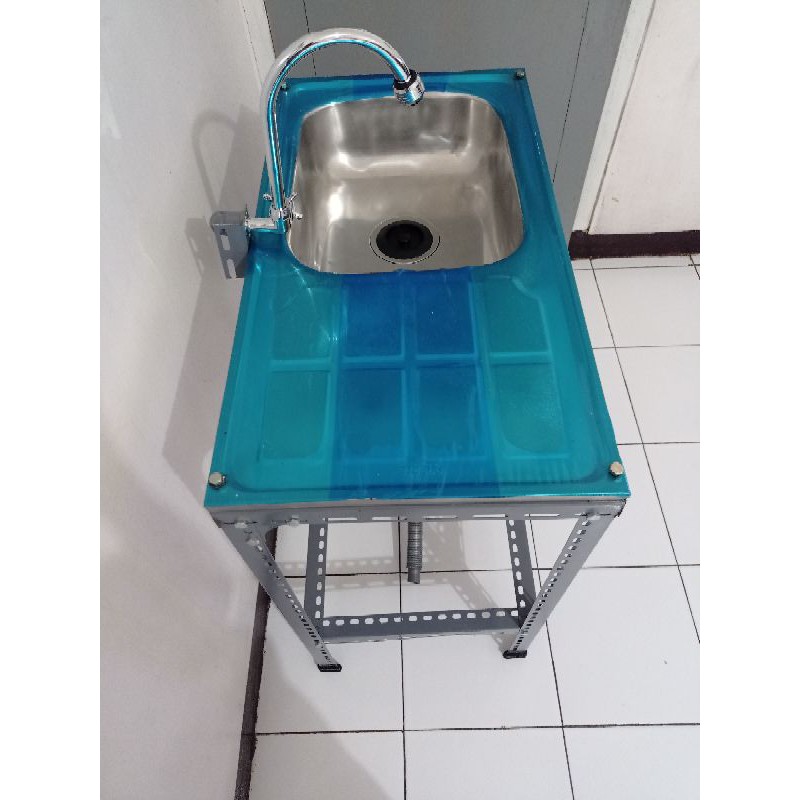 Paket LengkapWastafel portable Bak Cuci Piring Stainless 75x40  dengan Kran Anti Karat dan Afur