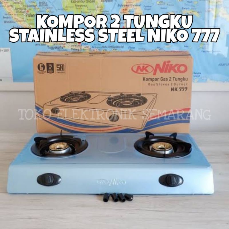 NIKO KOMPOR GAS 2 TUNGKU MURAH NK 777 ABS MURAH BURNER KUNINGAN API BIRU BODY STAINLESS ANTI KARAT