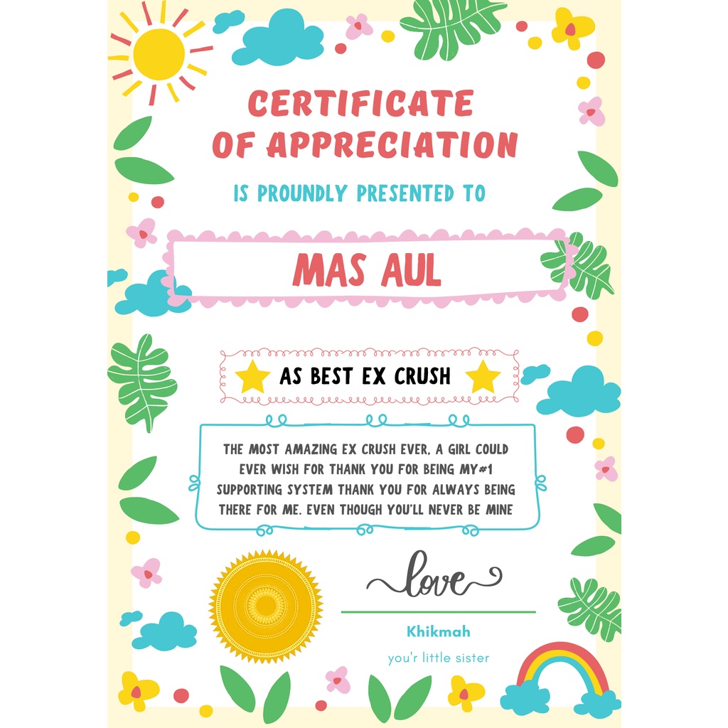 CUSTOM SERTIFIKAT - bebas custom BEST BOYFRIEND / GIRLFRIEND CERTIFICATE award