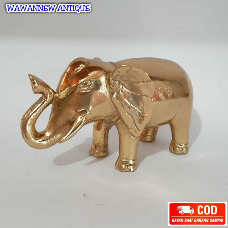 Miniatur  Pajangan Meja Lemari Pintu Kuningan Antik Murah Motif Gajah Polos 14.5cm