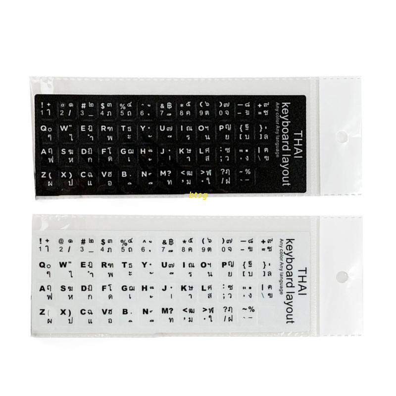 Btsg Stiker Tombol Keyboard Huruf Alfabet Thai Warna Hitam / Putih Anti Air Tahan Lama