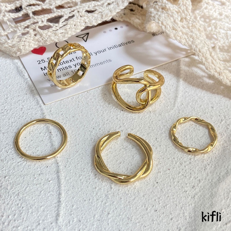 5 Buah/Set Fashion Geometris Twist Mutiara Cincin Set,Pembukaan Dapat Disesuaikan Kepribadian Ekor Cincin,Jari Kombinasi Wanita Perhiasan Aksesoris