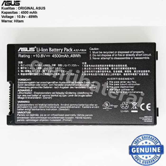 Baterai ORI ASUS F80 F80H F80Q F80S F81S F83S F83SE A8JR F81 A32-F80A