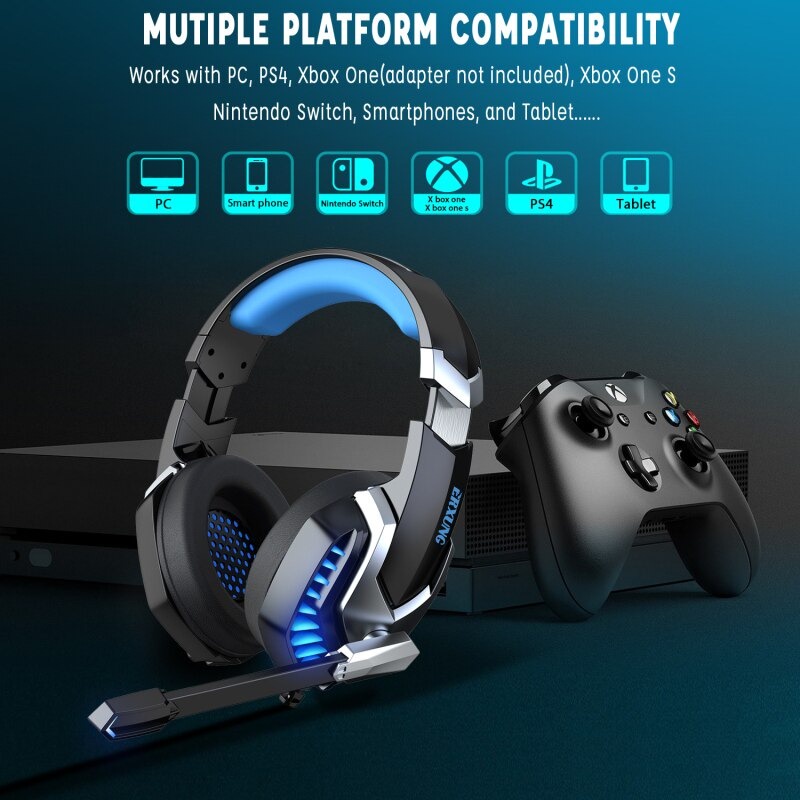 ERXUNG Gaming Headphone Headset Super Bass Glow Light with Mic - J30 - Blue