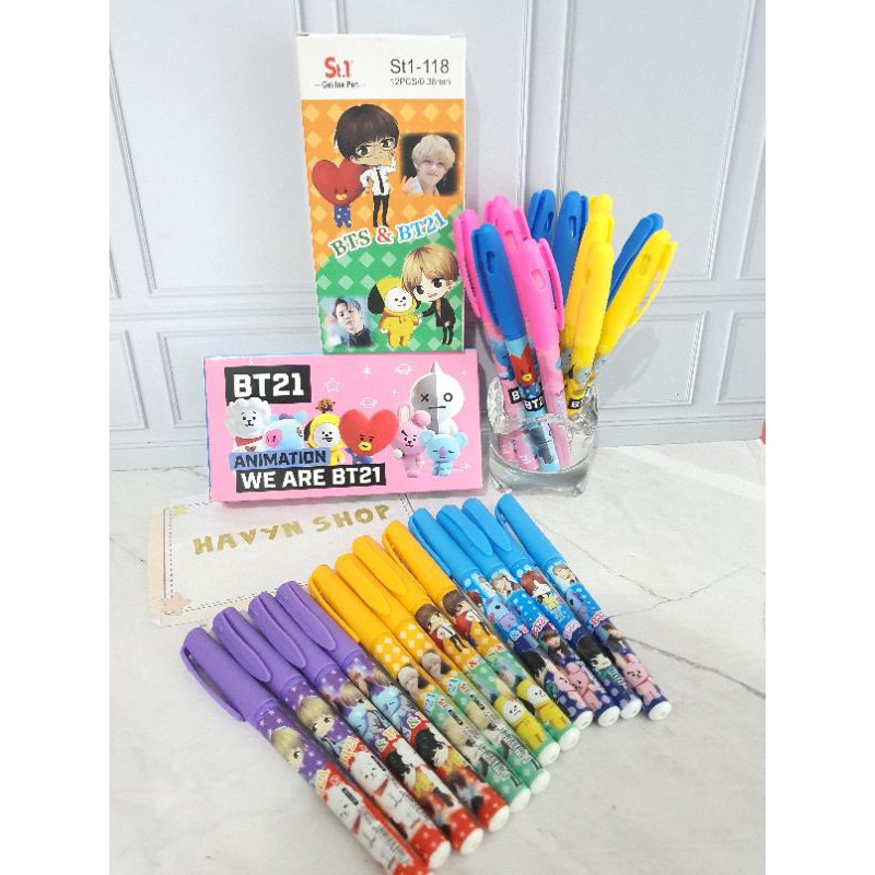 (12pc) pen gel BTS BT-21/GEL PEN BTS BT21/PEN BTS BT-21/bolpen gel BTS MURAH DUS-1