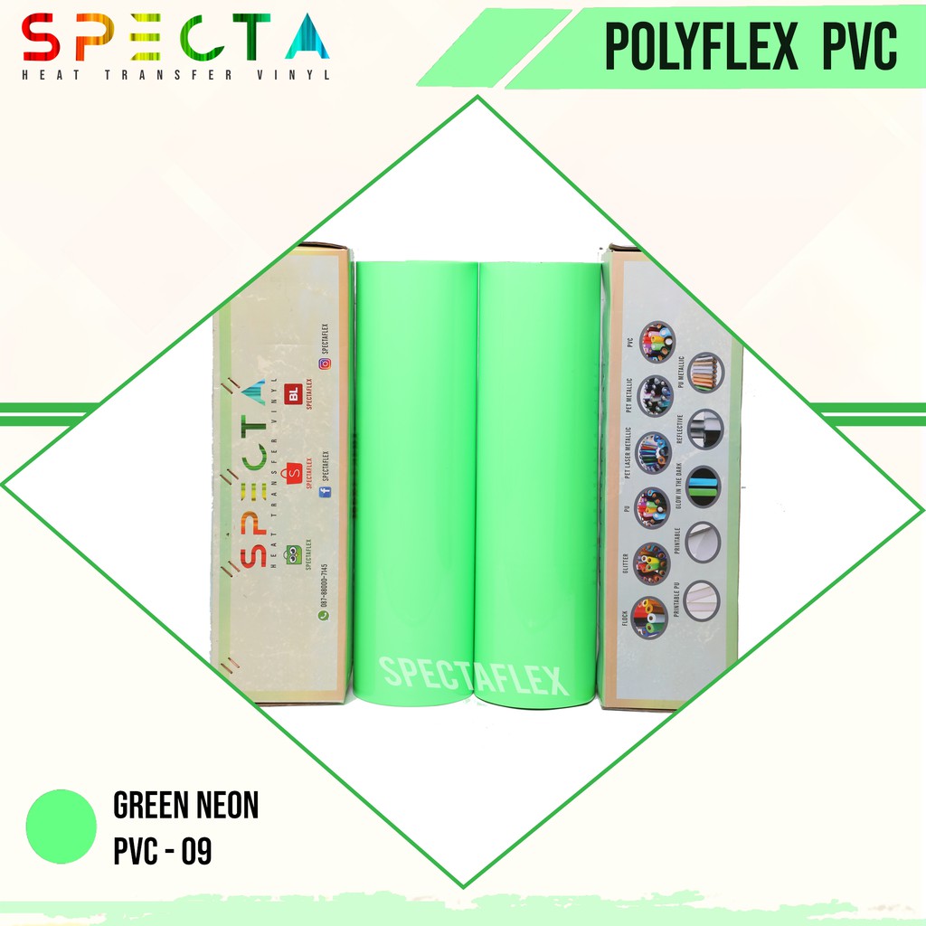 SPECTAFLEX POLYFLEX KOREA PVC-9 ROLL NEON GREEN HTV VINYL - PVC HTV