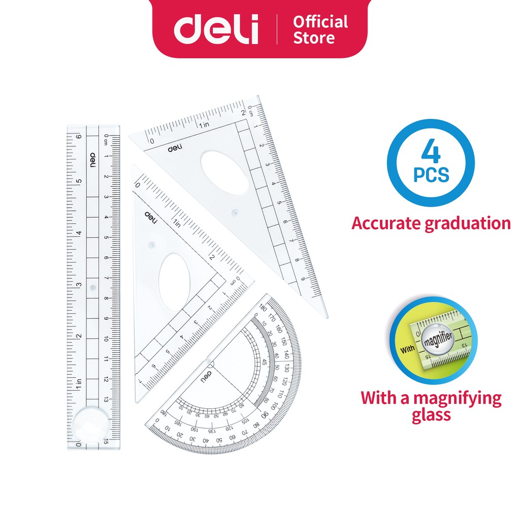 

Deli Set Penggaris 4pcs - PS tembus berkualitas, tahan lama, E9597