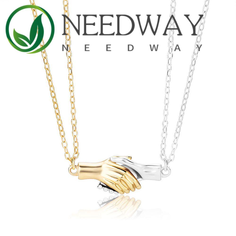 Needway  Cute Handshake Necklaces Simple Couple necklace Clavicle Chain Cool style Magnet Korean 2PCS/SET Women and men Romantic Fashion Jewelry/Multicolor