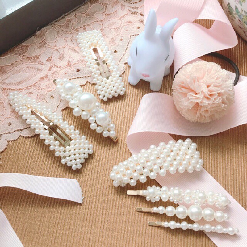 Aksesoris rambut korea jepit mutiara emas pearl barrette hairclip hair clip gold pin hairpin