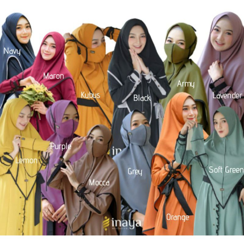 INAYA ORIGINAL NESTY SYARI ARMY BLCK GREY KUBUS LAVENDER LEMON GAMIS SET DEWASA INAYA NESTY SYARI