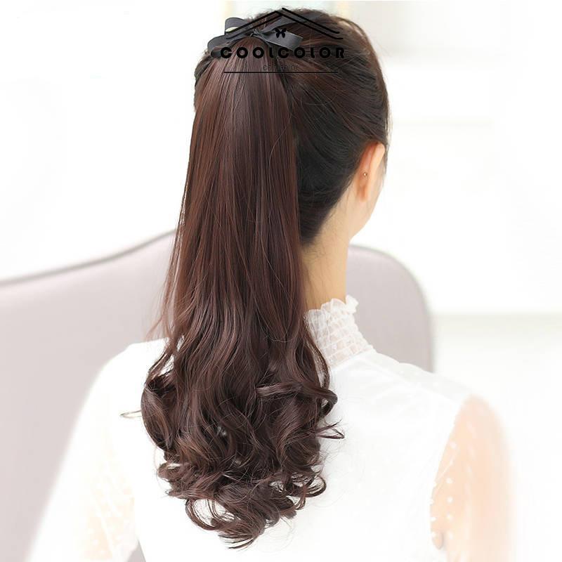 CODWig Ponytail Panjang Keriting Lace-up Jenis Gelombang Besar Realistis Potongan Wig Alami- cl