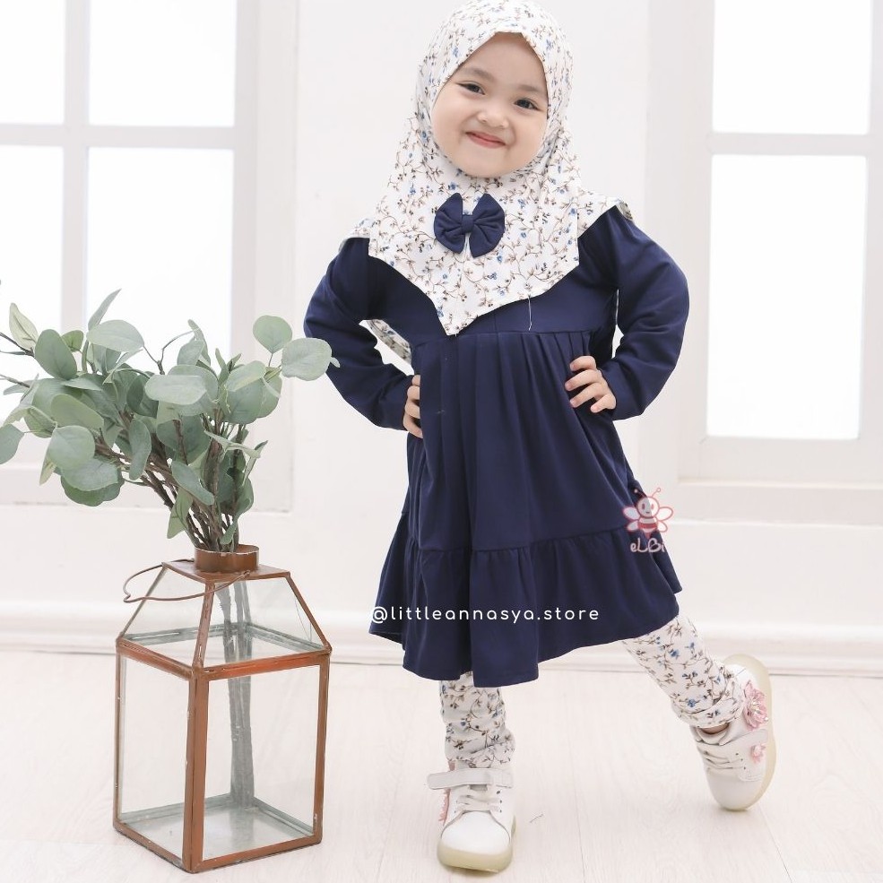 COD - eLBi Baju Setelan Muslim Anak Perempuan Spandek Rayon Super Terbaik ( 1-6 Th Set Hijab Nayla )