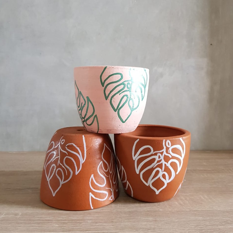Pot Tanaman Terracotta Terakota Tanah Liat Gerabah Tembikar Warna Lukis Gambar Diameter Kecil
