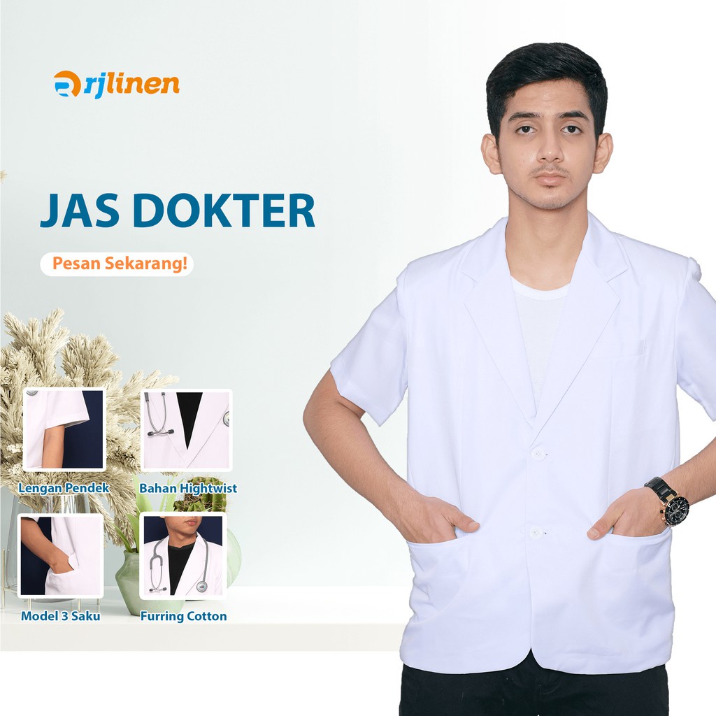 Jas Dokter Lengan Pendek / Baju Dokter / Jas Dokter Wanita / Jas Dokter Pria