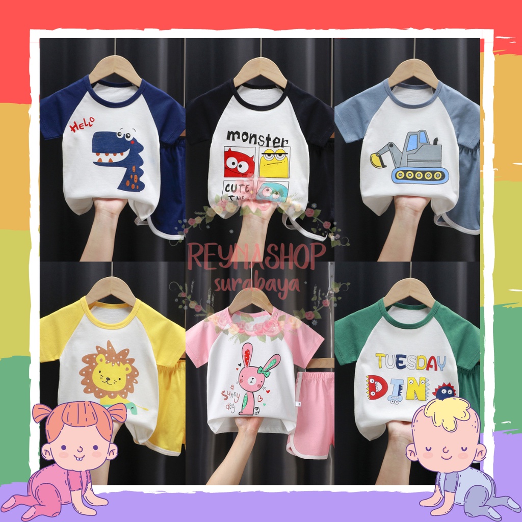 (NEA-NEF|NHB) Setelan Pendek HP Anak Celana Pendek Kaos Pendek Anak Import Motif Lucu