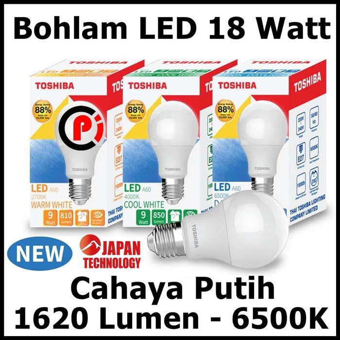 Toshiba Bohlam Lampu LED Cahaya Warna Putih 18 Watt 18W Hemat Energy