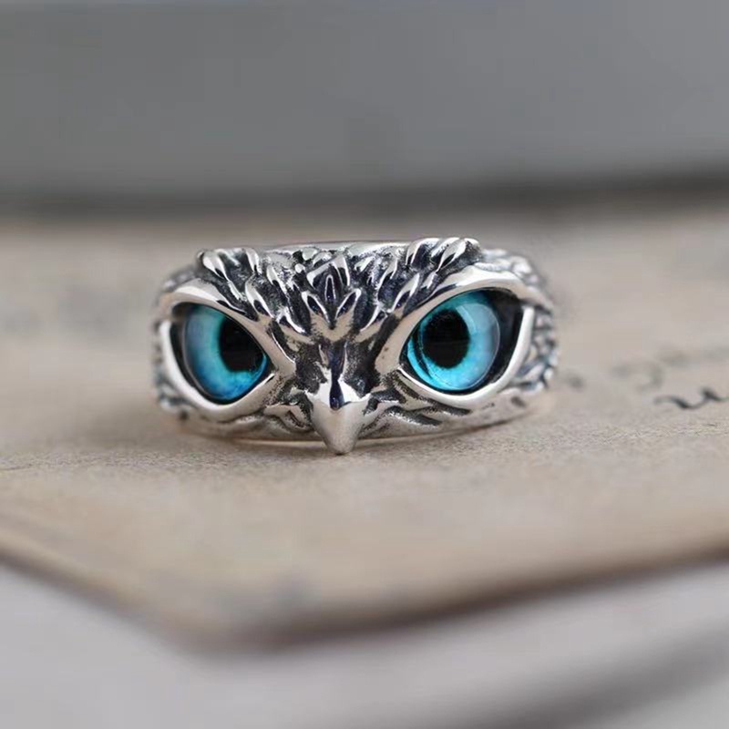 Fancyqube Fancycube Cincin Unik Bentuk Burung Hantu Mata Kucing Warna Biru