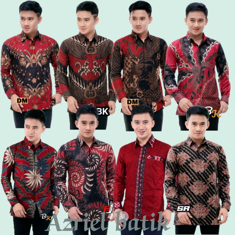 Kemeja batik pria motif merah pesta tahun baru size M L XL XXL