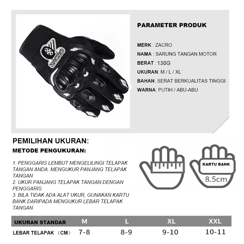 ZACRO Sarung Tangan Motor Pria Touch Screen   Kulit Pro Rider Sporty Batok Biker Gloves