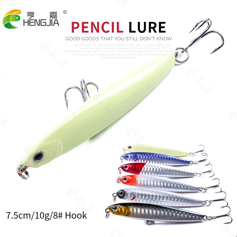 HENGJIA 18Pcs New Sinking Pencil Umpan Pancing 7.5cm/10g Minnow Popper Fishing Lure Ikan Bass Bait Wobbler Kail