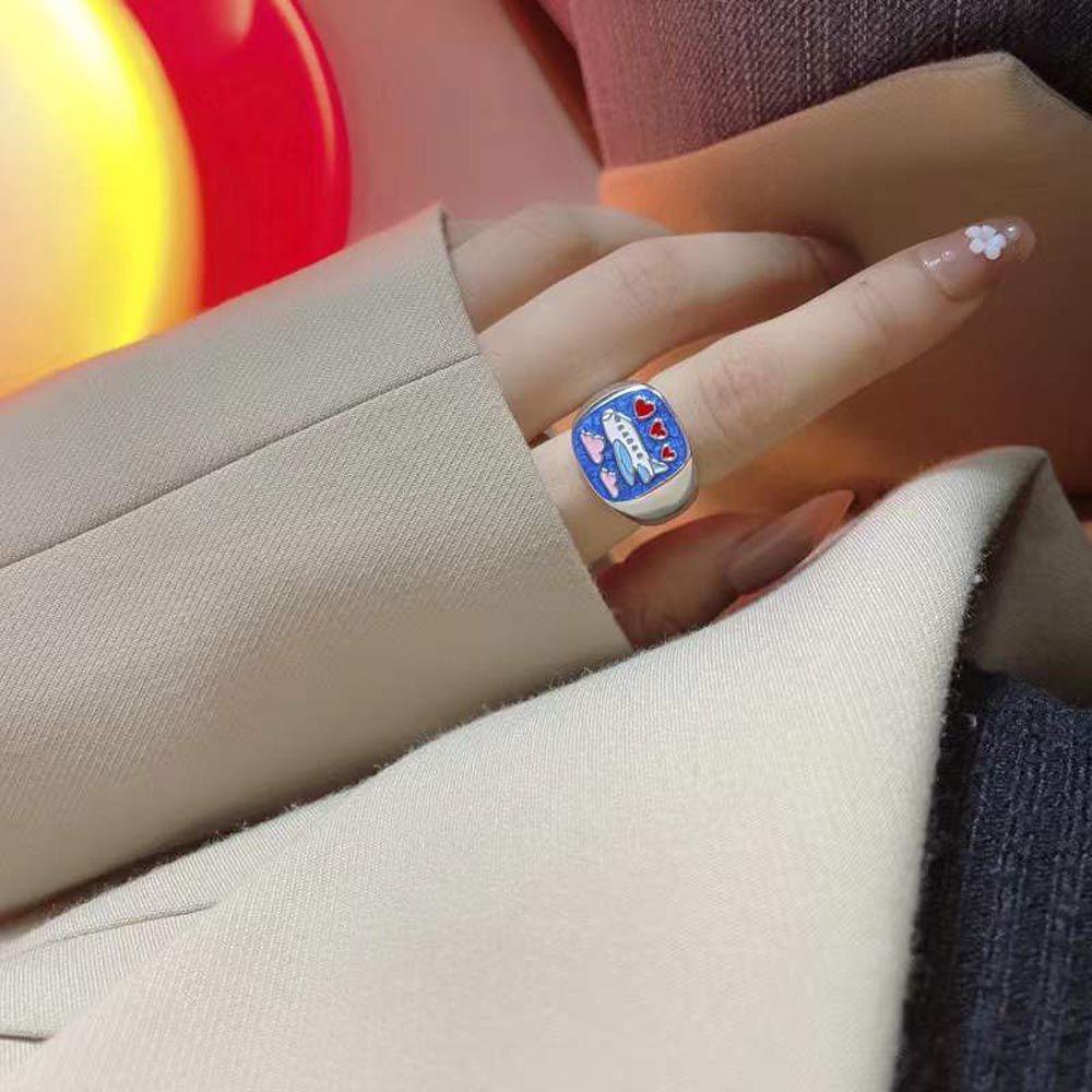 Mxbeauty Wanita Pembukaan Cincin Elegan Vintage Huruf Untuk Cewek Plane Square Knuckles Rings