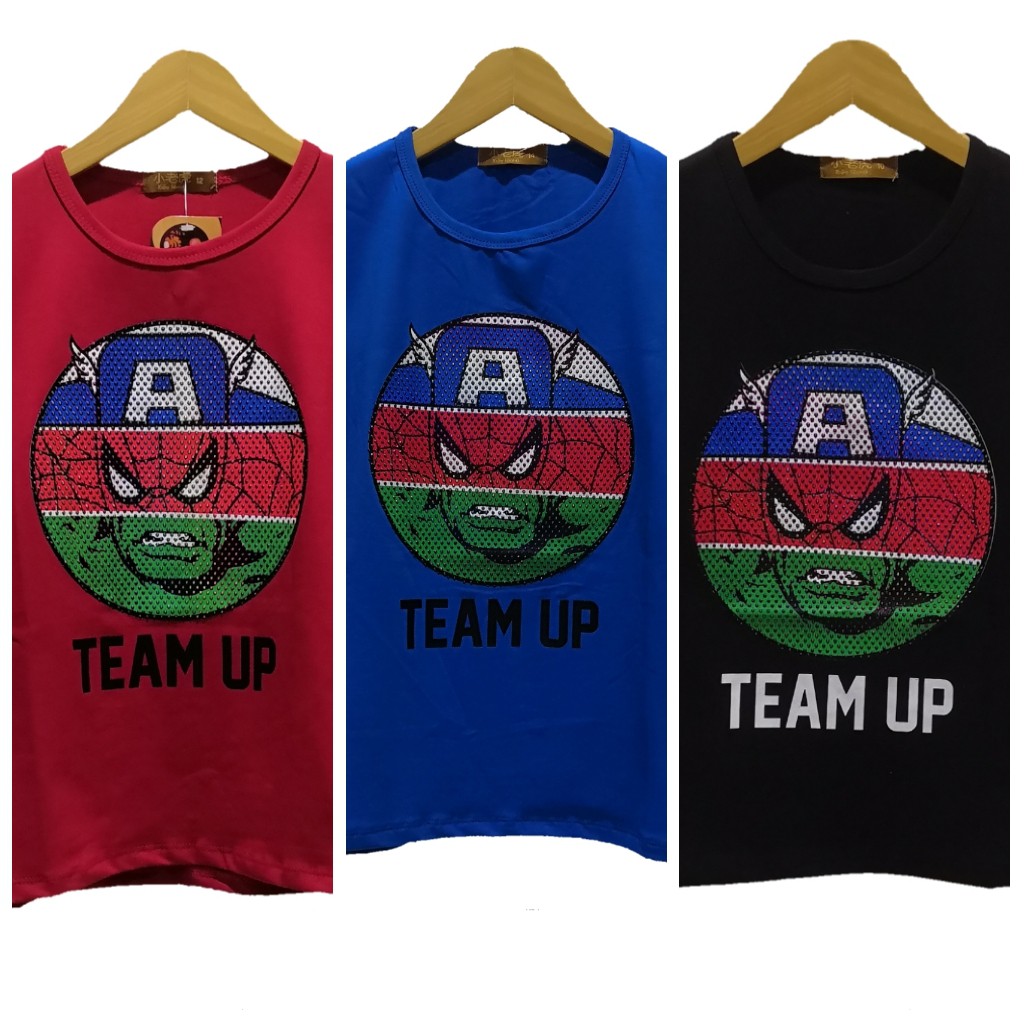 Kaos Anak Superhero Team Up Baju Karakter Spiderman Captain America Hulk Lakilaki Import Balita 1 2 3 4 5 Tahun